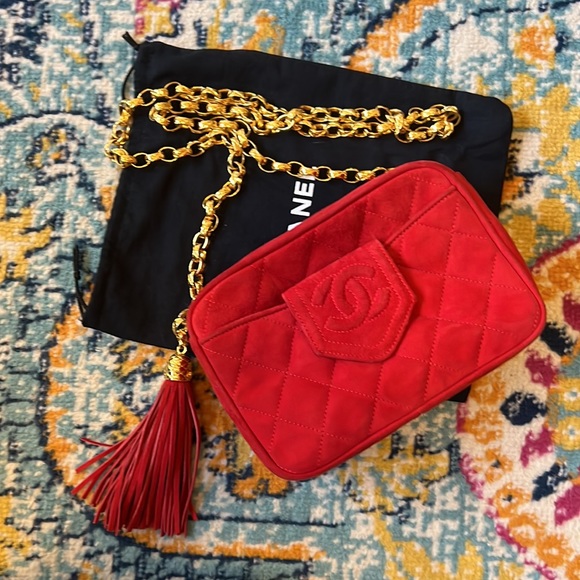 CHANEL Bags Vintage Red Suede Chanel Camera Bag With 24k Gold